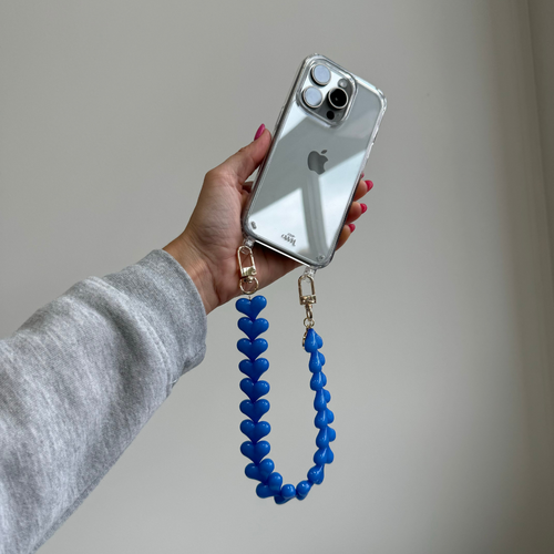 xoxo Wildhearts iPhone 17 Air - Funky Hearts (Denim Blue) Transparant Cord Case