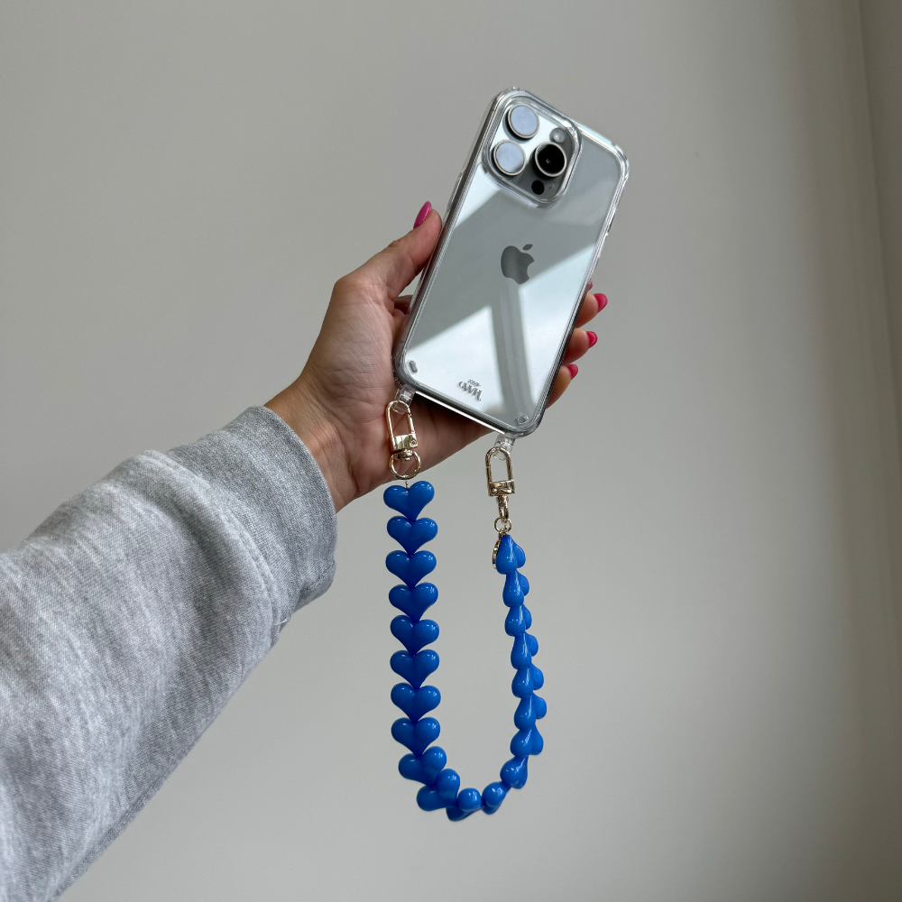 xoxo Wildhearts iPhone 17 Pro - Funky Hearts (Denim Blue) Transparant Cord Case