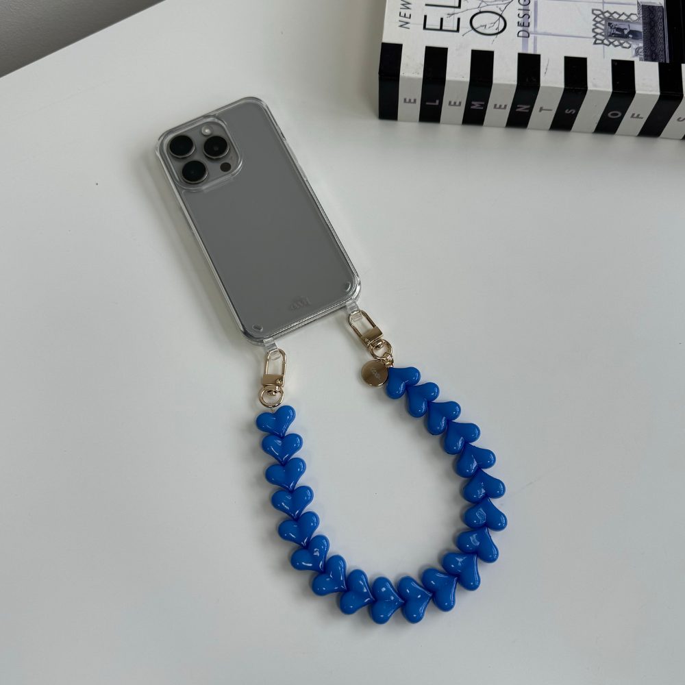 xoxo Wildhearts iPhone 17 Pro - Funky Hearts (Denim Blue) Transparant Cord Case