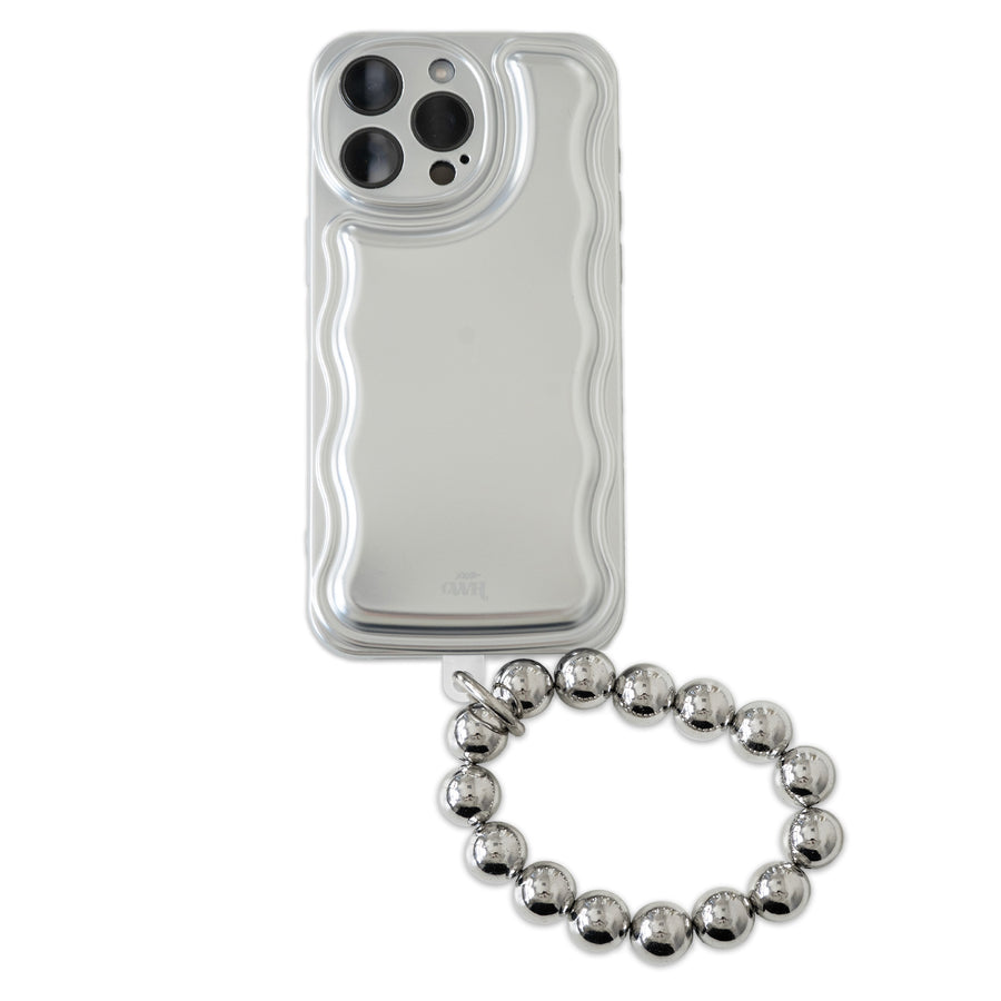 Wavy case Silver met Silvery beads (easy cord) - iPhone 14 pro max