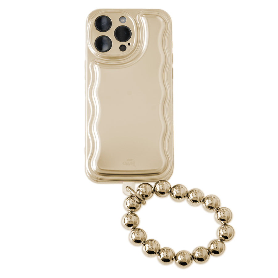 Wavy Case Gold with Goldy Beads (Easy Cord) - iPhone 15 Pro Max