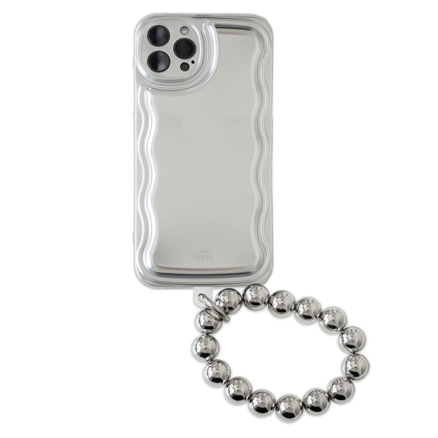Wavy case Silver met Silvery beads (easy cord) - iPhone 12 Pro