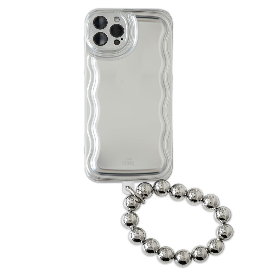 xoxo Wildhearts - Wavy case Silver met Silvery beads (easy cord) - iPhone 12 Pro Max