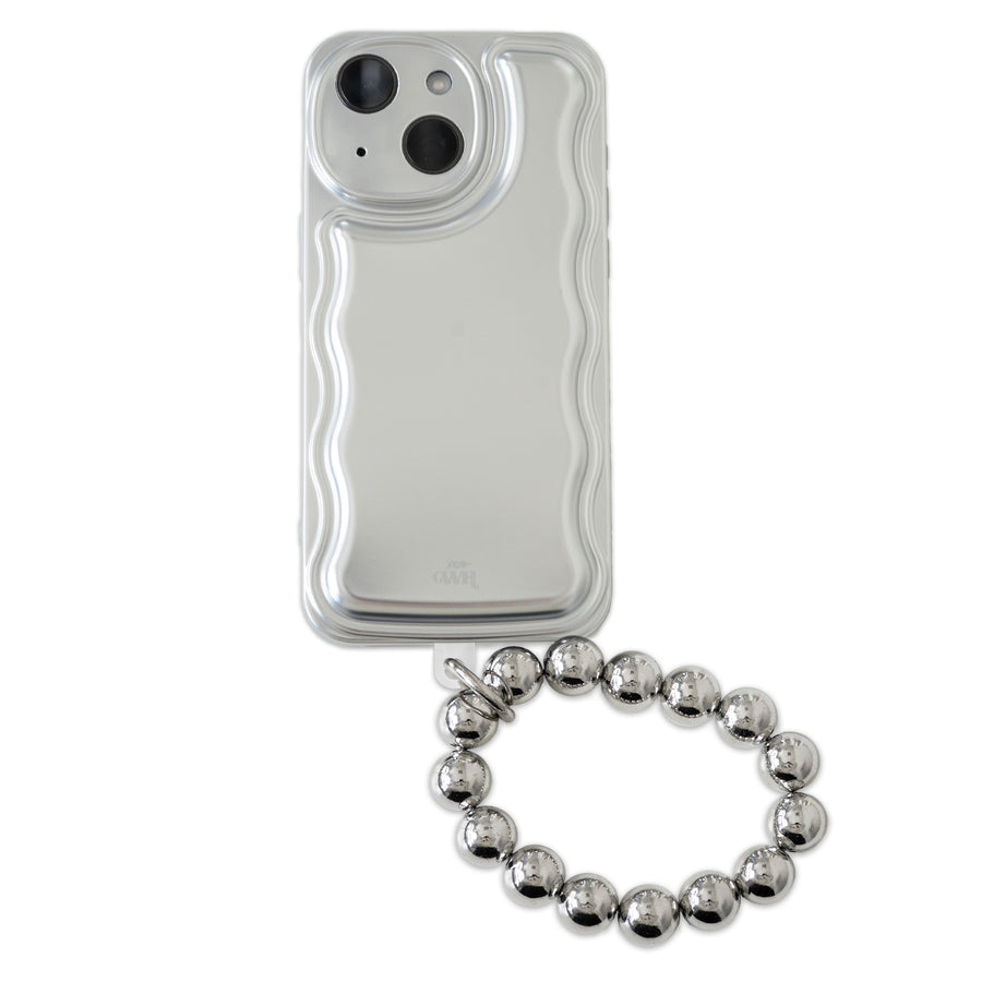 xoxo Wildhearts - Wavy case Silver met Silvery beads (easy cord) - iPhone 15