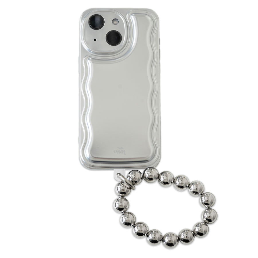 Wavy case Silver met Silvery beads (easy cord) - iPhone 15