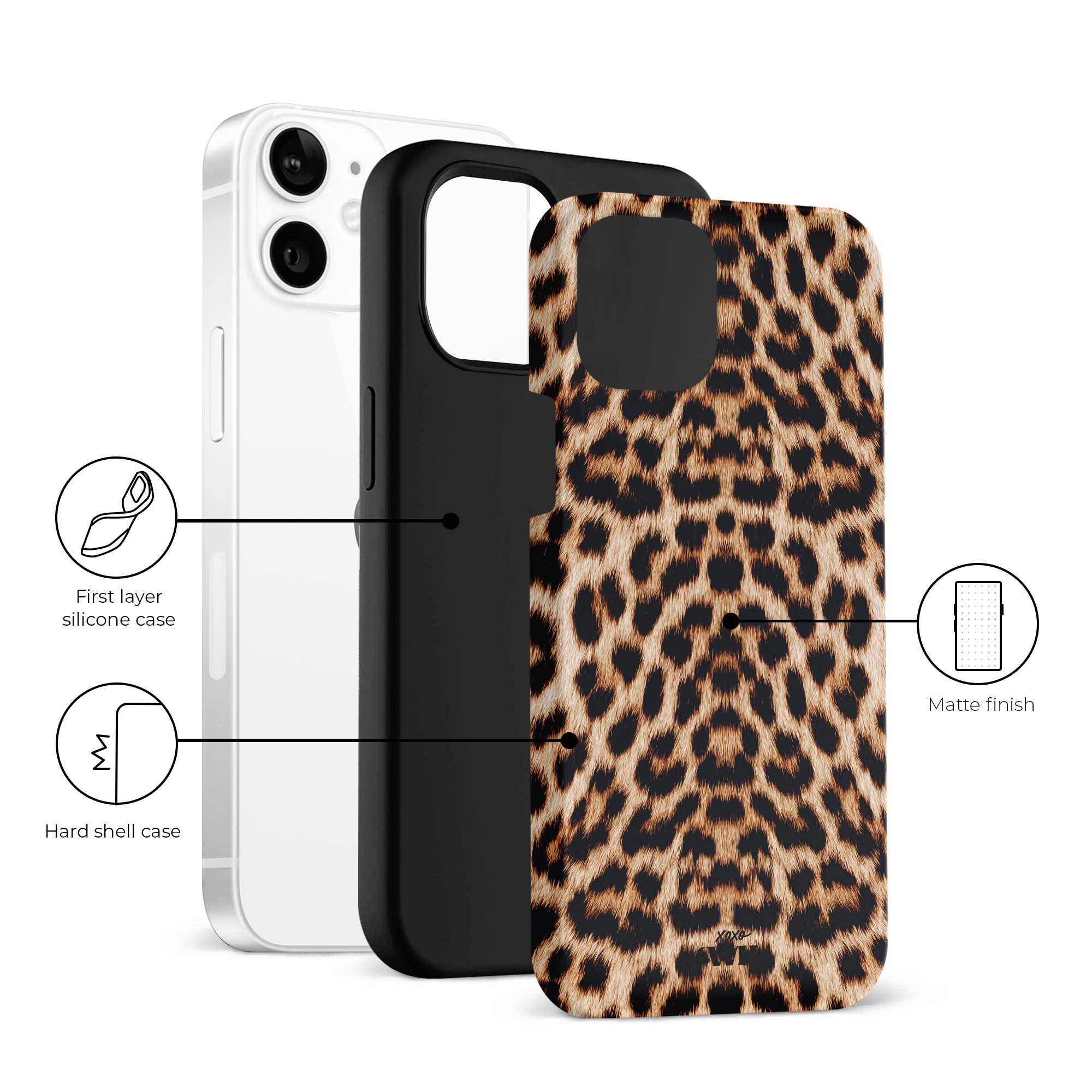 xoxo Wildhearts - xoxo Wildhearts telefoonhoesje geschikt voor iPhone 12 met AirPods 4 hoesje - set - Wild Thing - Double Layer - Telefoonhoesje met dubbele beschermlaag - Panterprint - Tijger - Panter - Tijgerprint hoesje