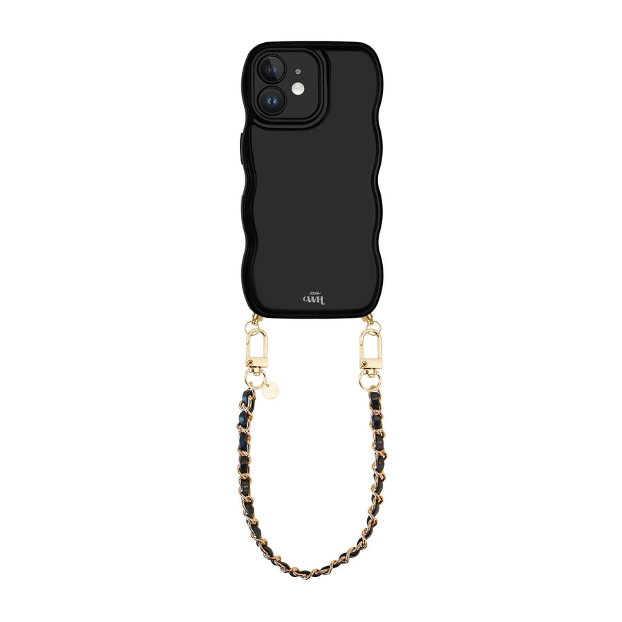Glossy Wavy Cord Case Black - Classic Chain Black (short) - iPhone 12