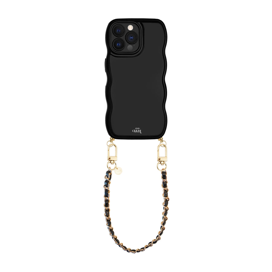 Glossy Wavy Cord Case Black - Classic Chain Black (short) - iPhone 12 Pro