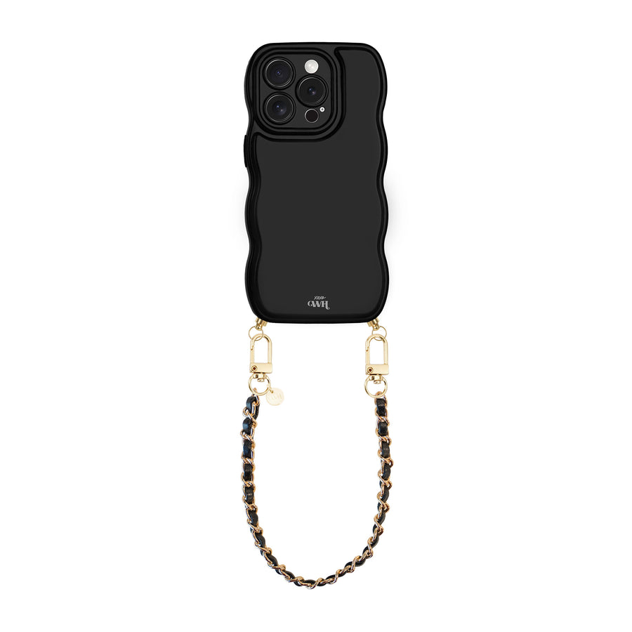Glossy Wavy Cord Case Black - Classic Chain Black (short) - iPhone 13 Pro