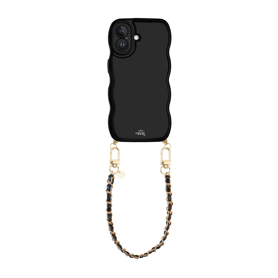Glossy Wavy Cord Case Black - Classic Chain Black (short) - iPhone 17