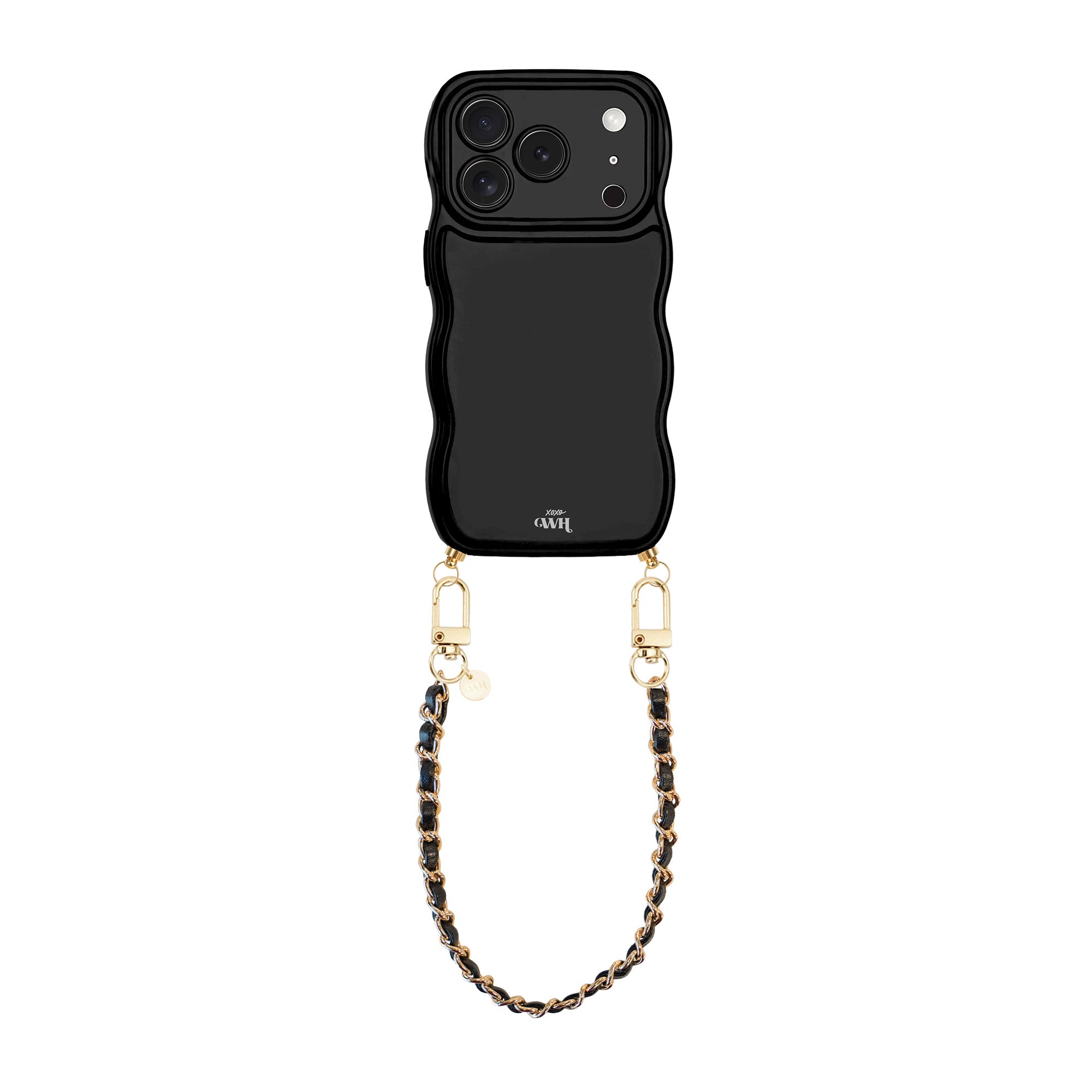 xoxo Wildhearts Glossy Wavy Cord Case Black - Classic Chain Black (short) - iPhone 17 Pro