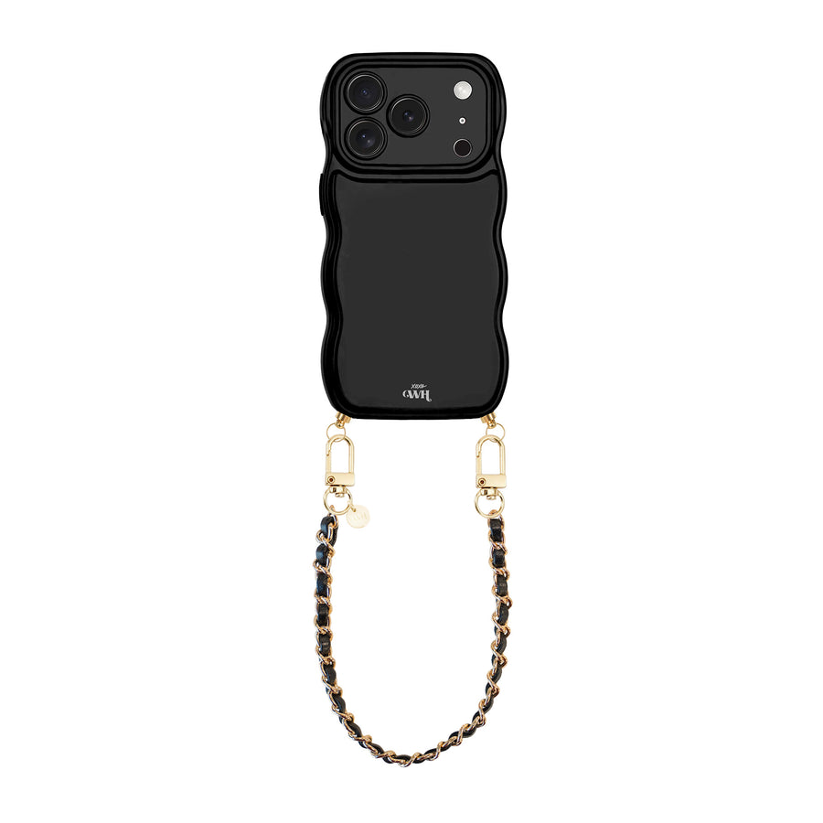 Glossy Wavy Cord Case Black - Classic Chain Black (short) - iPhone 17 Pro