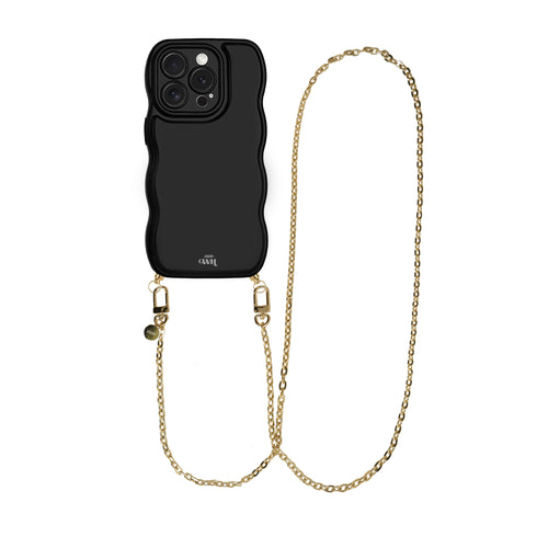 xoxo Wildhearts Glossy Wavy Cord Case Black - Dreamy (long) - iPhone 16 Pro Max
