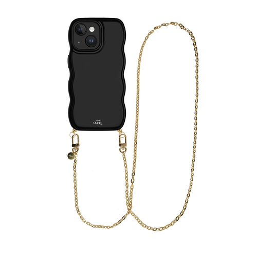 xoxo Wildhearts Glossy Wavy Cord Case Black - Dreamy (long) - iPhone 15 Plus