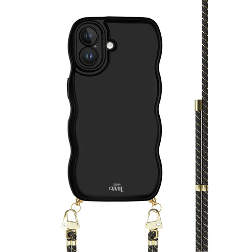 xoxo Wildhearts Glossy Wavy Cord Case Black - Gold Goddess - iPhone 16 Plus