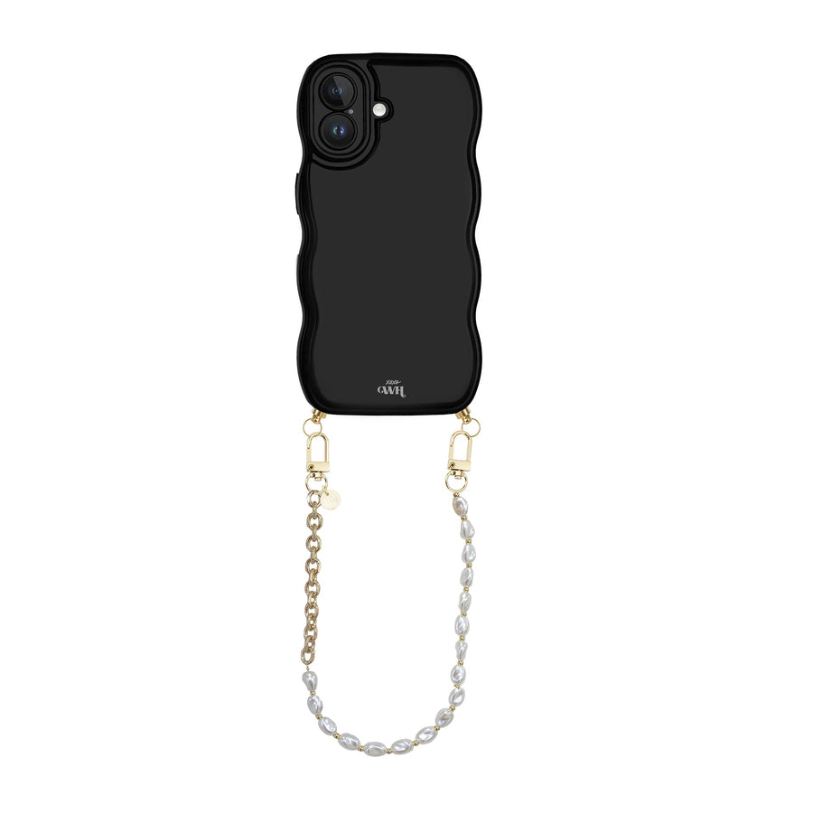 Glossy Wavy Cord Case Black - Over The Moon (short) - iPhone 17
