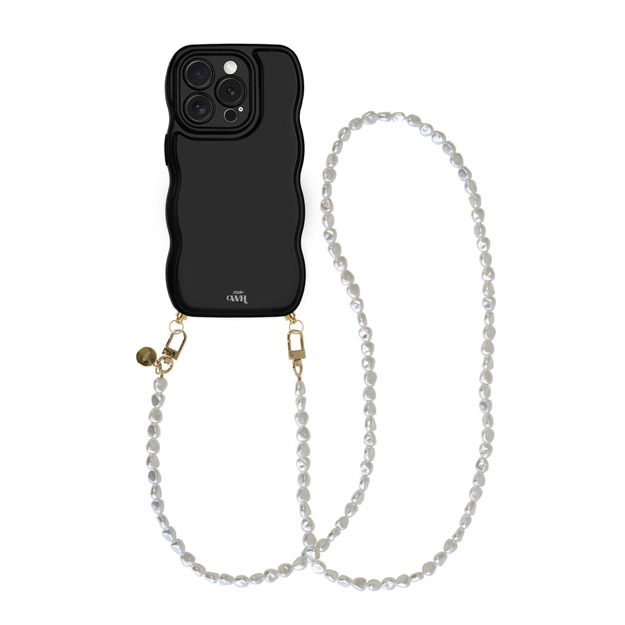 xoxo Wildhearts Glossy Wavy Cord Case Black - Pearlfection (long) - iPhone 16 Pro Max