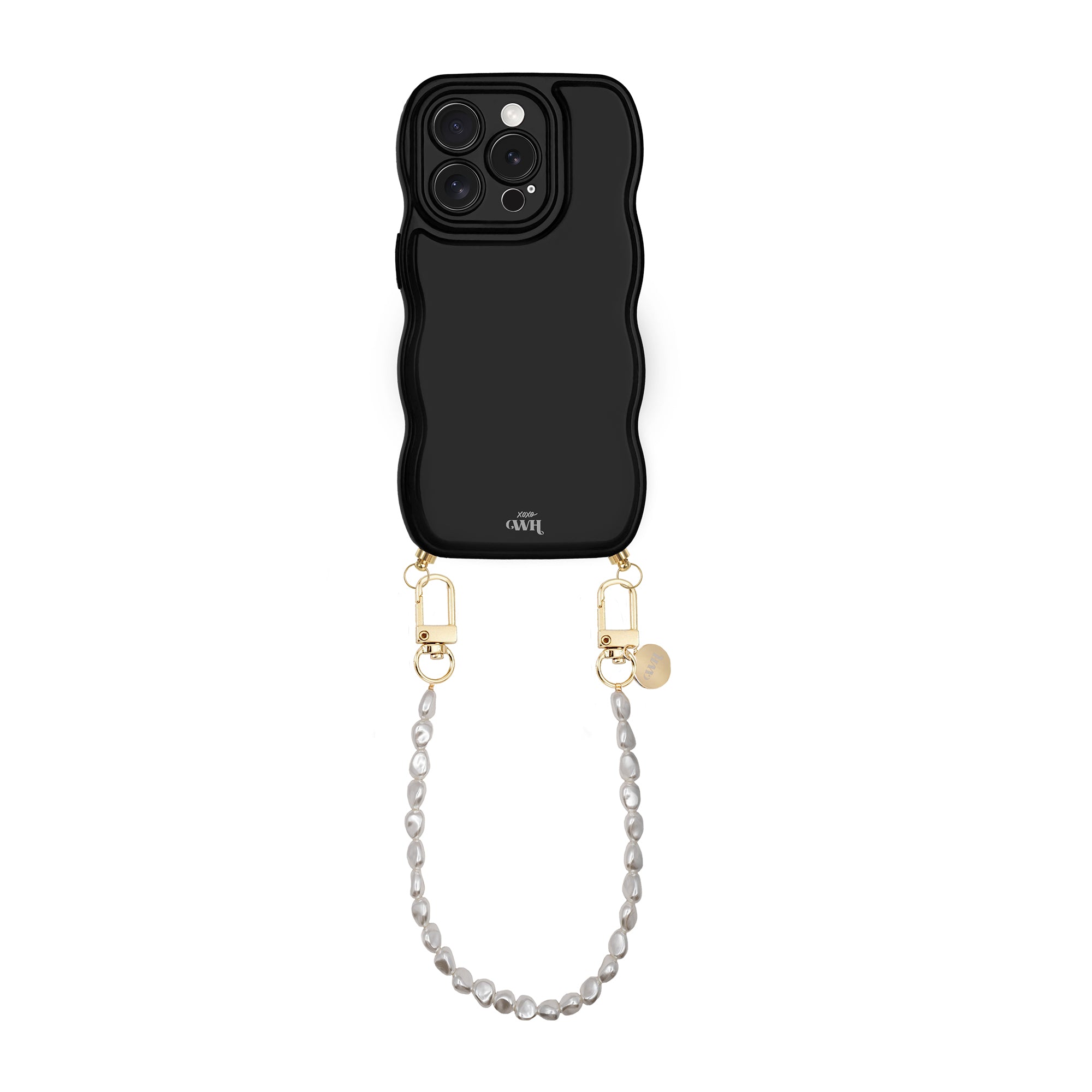 xoxo Wildhearts Glossy Wavy Cord Case Black - Pearlfection (short) - iPhone 16 Pro Max