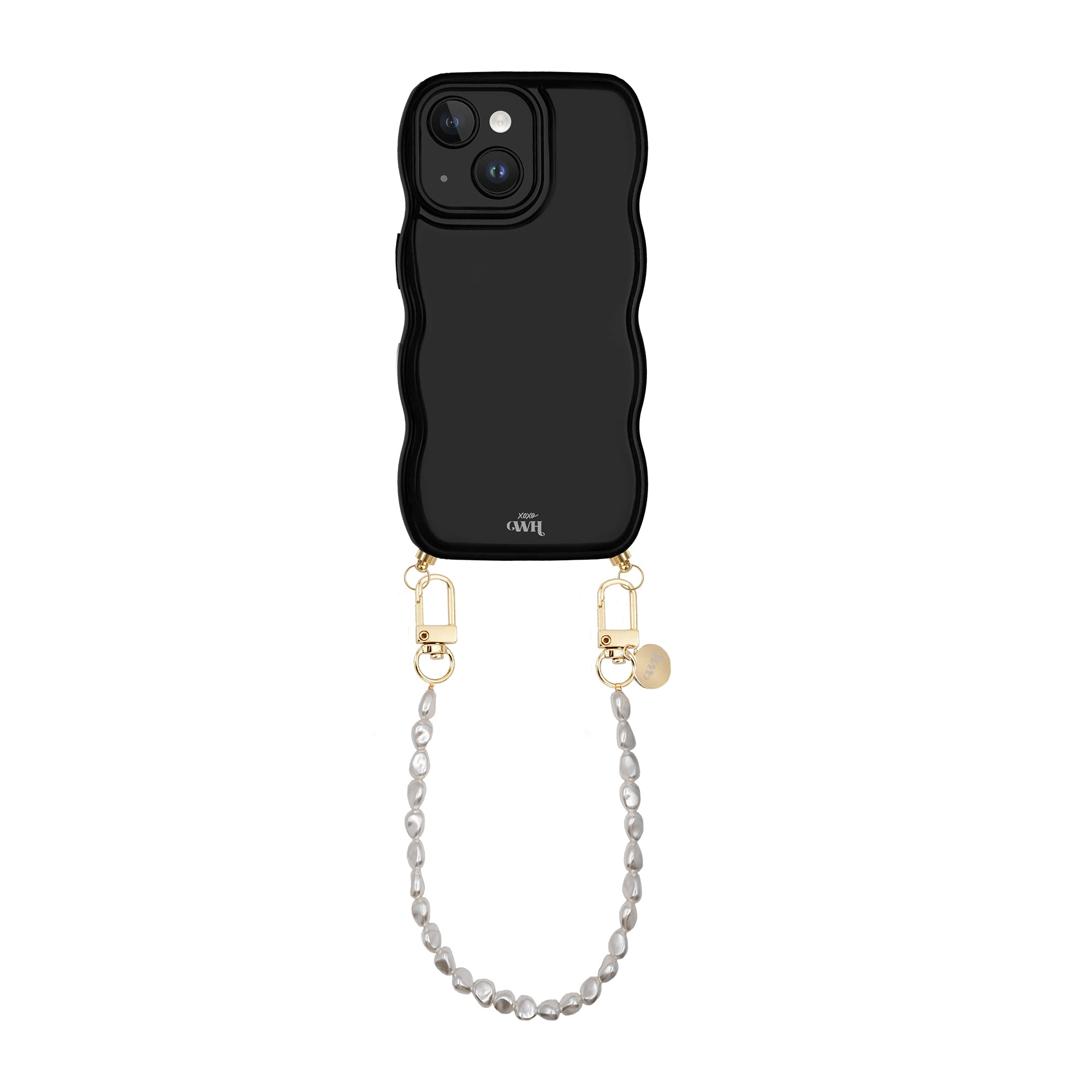 xoxo Wildhearts Glossy Wavy Cord Case Black - Pearlfection (short) - iPhone 15 Plus