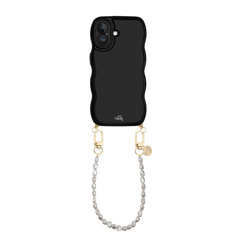 xoxo Wildhearts Glossy Wavy Cord Case Black - Pearlfection (short) - iPhone 16 Plus
