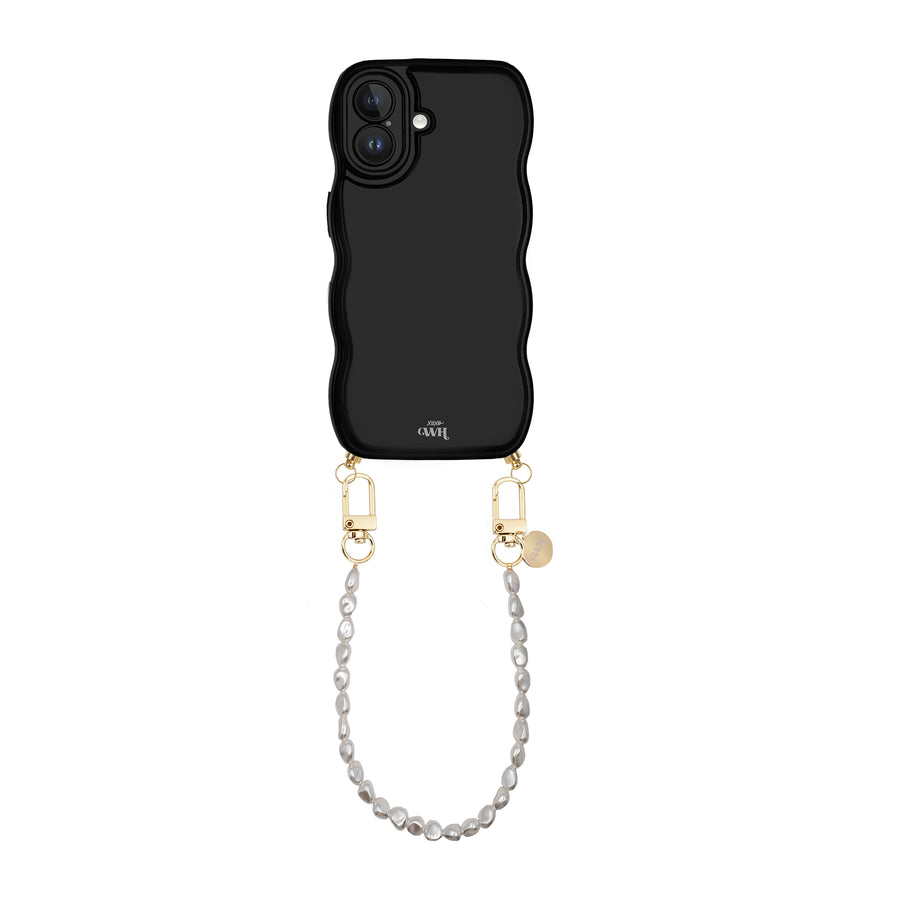 xoxo Wildhearts Glossy Wavy Cord Case Black - Pearlfection (short) - iPhone 16 Plus