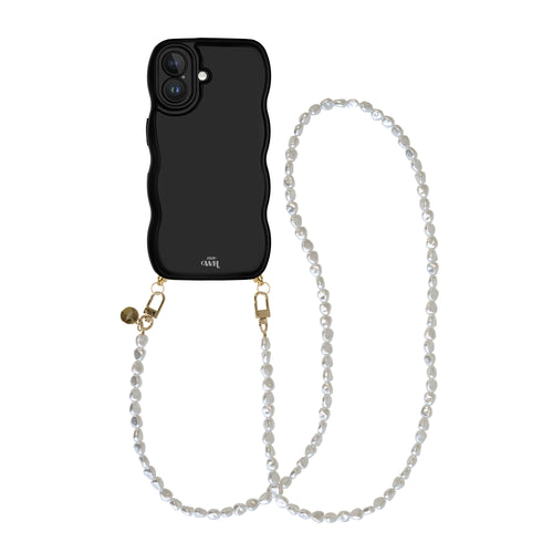 xoxo Wildhearts Glossy Wavy Cord Case Black - Pearlfection (long) - iPhone 16 Plus