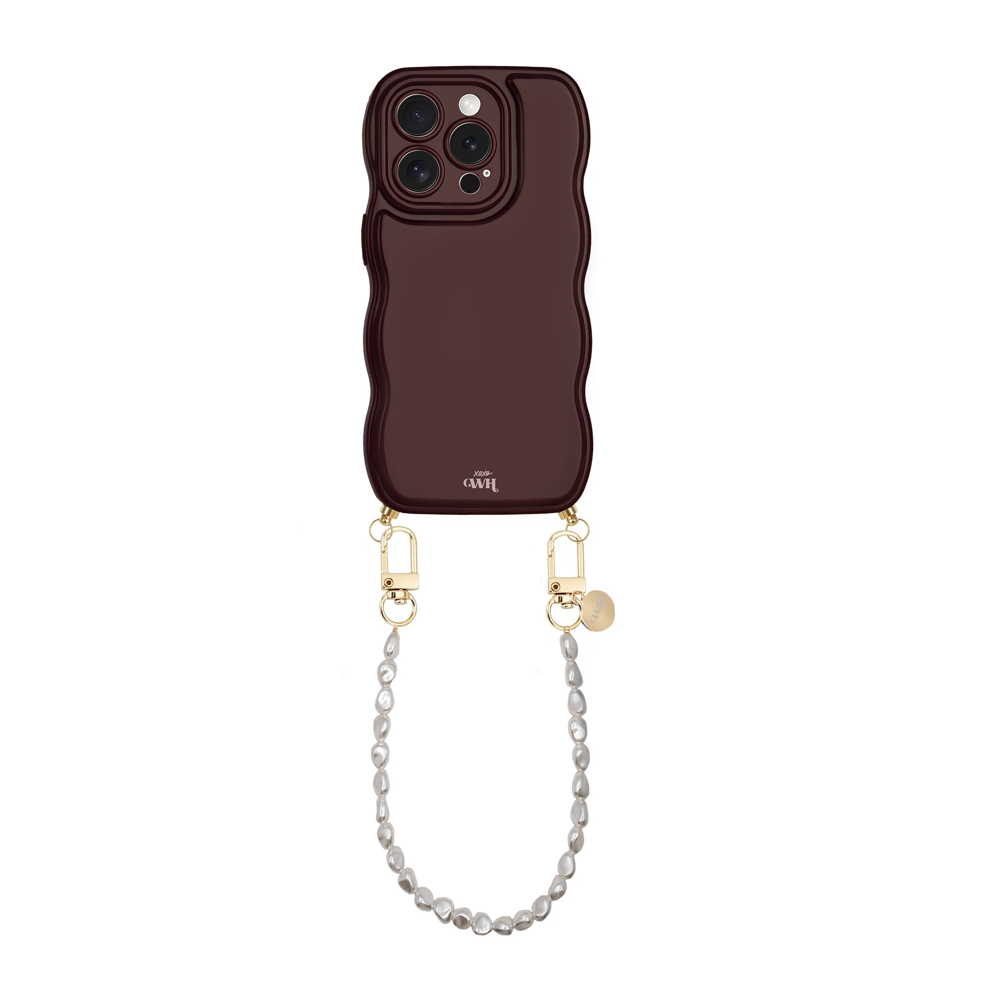 xoxo Wildhearts Glossy Wavy Cord Case Burgundy - Pearlfection (short) - iPhone 16 Pro Max