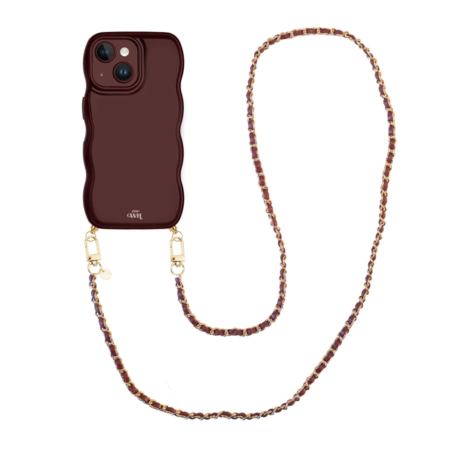 Glossy Wavy Cord Case Burgundy - Classic Chain Burgundy (long) - iPhone 15 Plus