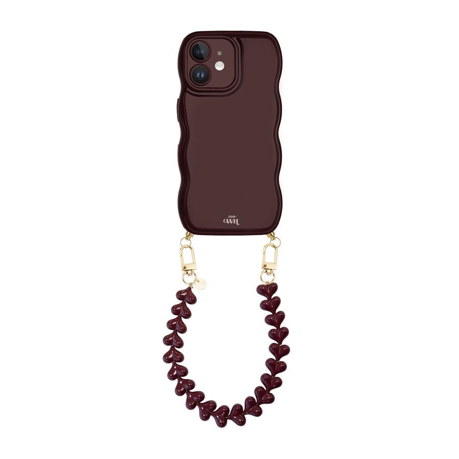 Glossy Wavy Cord Case Burgundy - Funky Hearts (Burgundy) - iPhone 12