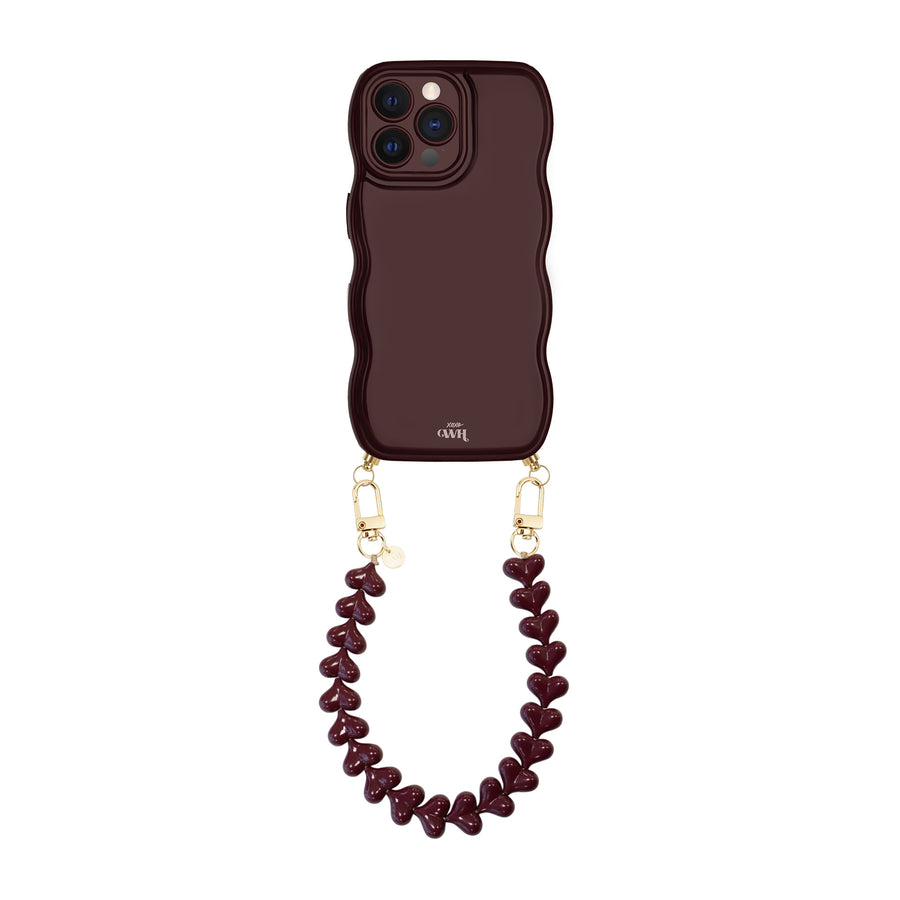 Glossy Wavy Cord Case Burgundy - Funky Hearts (Burgundy) - iPhone 12 Pro