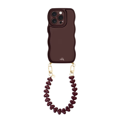 xoxo Wildhearts Glossy Wavy Cord Case Burgundy - Funky Hearts (Burgundy) - iPhone 14 Pro