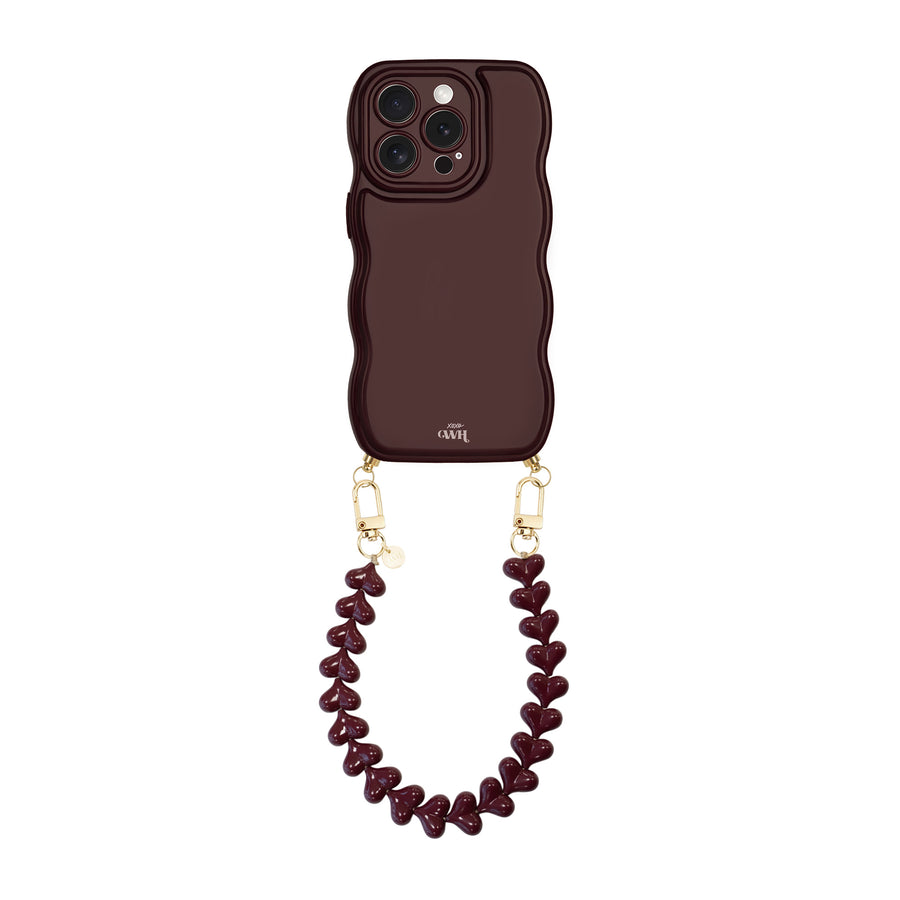 Glossy Wavy Cord Case Burgundy - Funky Hearts (Burgundy) - iPhone 14 Pro