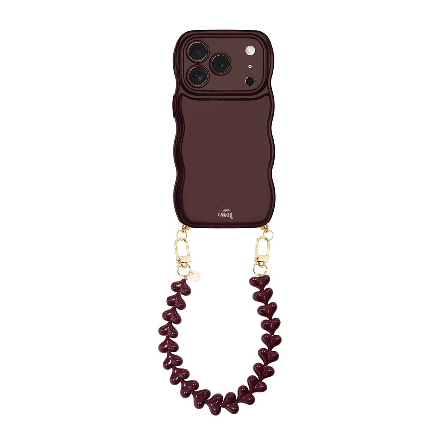 Glossy Wavy Cord Case Burgundy - Funky Hearts (Burgundy) - iPhone 17 Pro