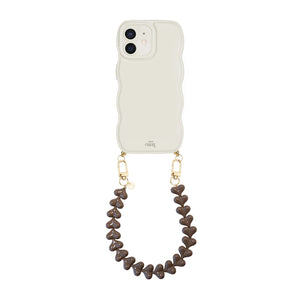 xoxo Wildhearts Glossy Wavy Cord Case Beige - Funky Hearts (Dark Brown) - iPhone 12