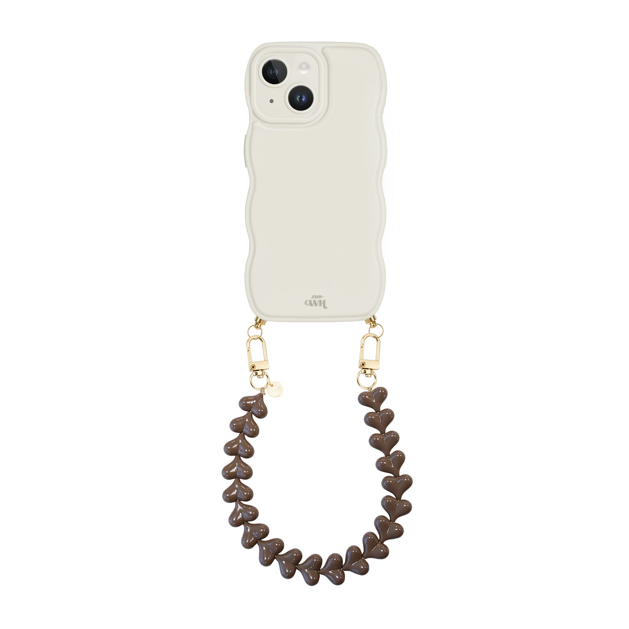 xoxo Wildhearts Glossy Wavy Cord Case Beige - Funky Hearts (Dark Brown) - iPhone 13