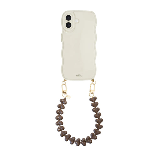 xoxo Wildhearts Glossy Wavy Cord Case Beige - Funky Hearts (Dark Brown) - iPhone 16