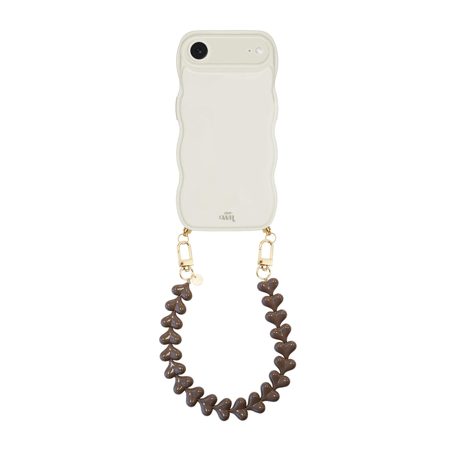 Glossy Wavy Cord Case Beige - Funky Hearts (Dark Brown) - iPhone 17 Air