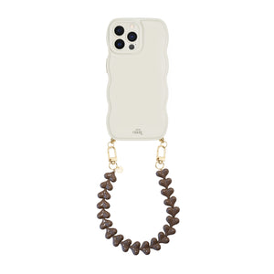 xoxo Wildhearts Glossy Wavy Cord Case Beige - Funky Hearts (Dark Brown) - iPhone 12 Pro