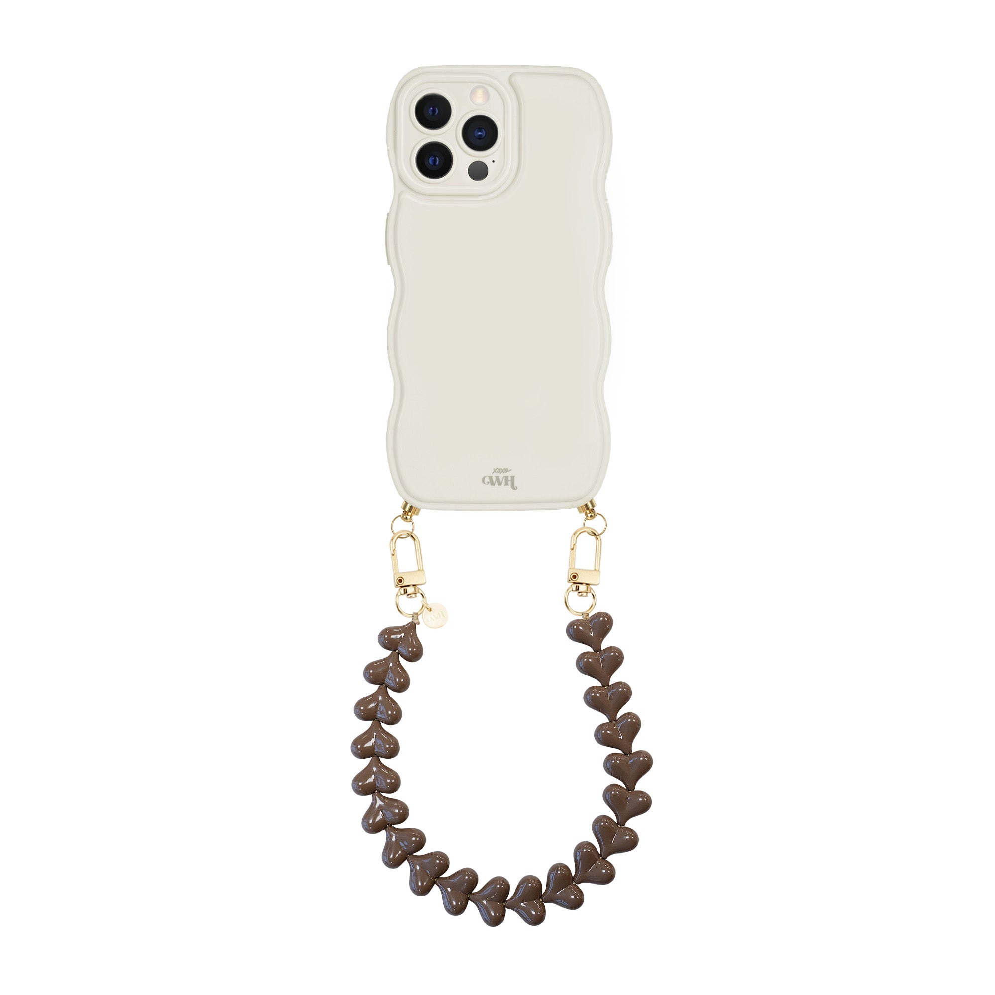 xoxo Wildhearts Glossy Wavy Cord Case Beige - Funky Hearts (Dark Brown) - iPhone 12 Pro