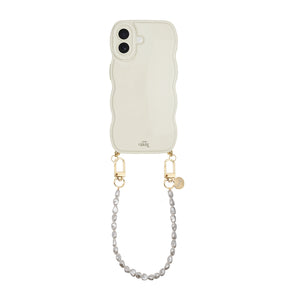 xoxo Wildhearts Glossy Wavy Cord Case Beige - Pearlfection (short) - iPhone 16 Plus