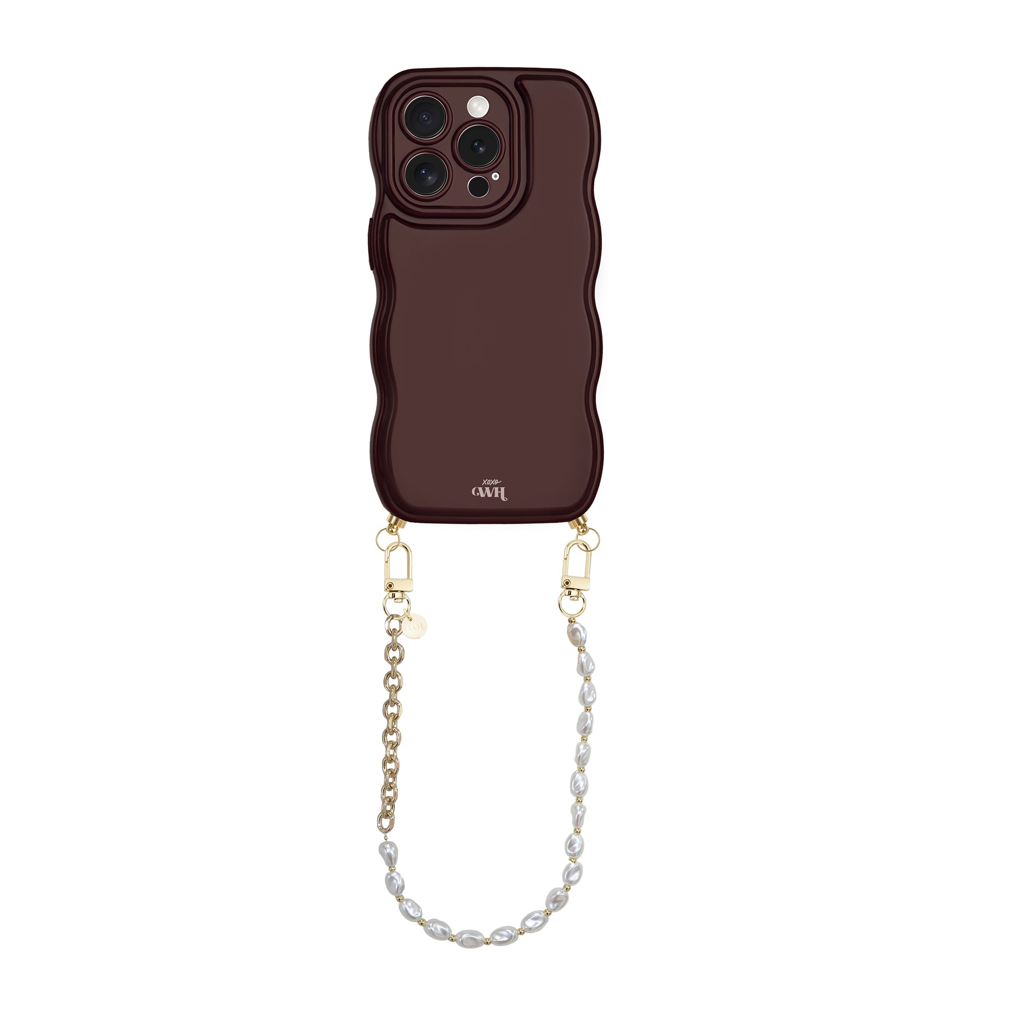 xoxo Wildhearts Glossy Wavy Cord Case Burgundy - Over The Moon (short) - iPhone 16 Pro Max