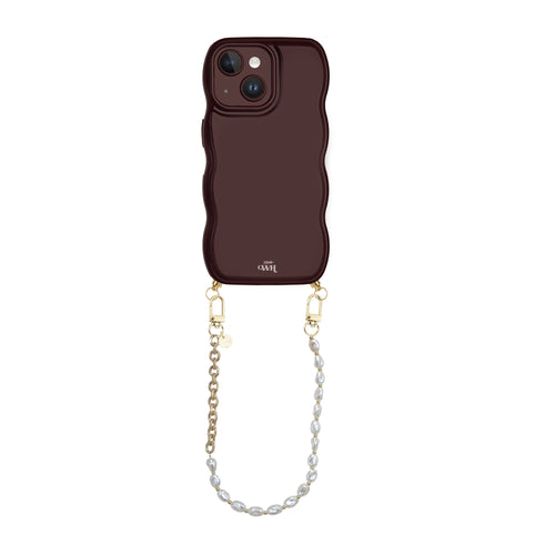 xoxo Wildhearts Glossy Wavy Cord Case Burgundy - Over The Moon (short) - iPhone 15 Plus