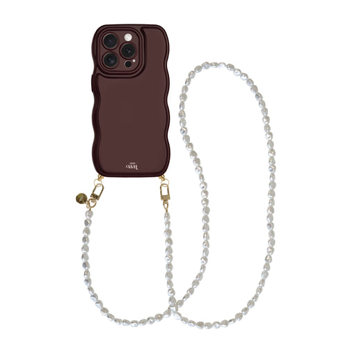 xoxo Wildhearts Glossy Wavy Cord Case Burgundy - Pearlfection (long) - iPhone 16 Pro Max