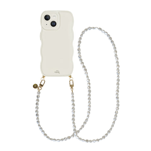 xoxo Wildhearts Glossy Wavy Cord Case Beige - Pearlfection (long) - iPhone 15 Plus