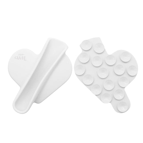 Witte hartvormige siliconen lipgloss houder met zuignappen.
