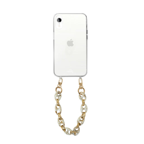 xoxo Wildhearts - iPhone XR - Marble Creme Transparant Cord Case - Short Cord