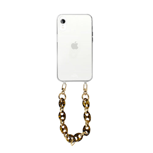 xoxo Wildhearts - iPhone XR - Marble Brown Transparant Cord Case - Short Cord