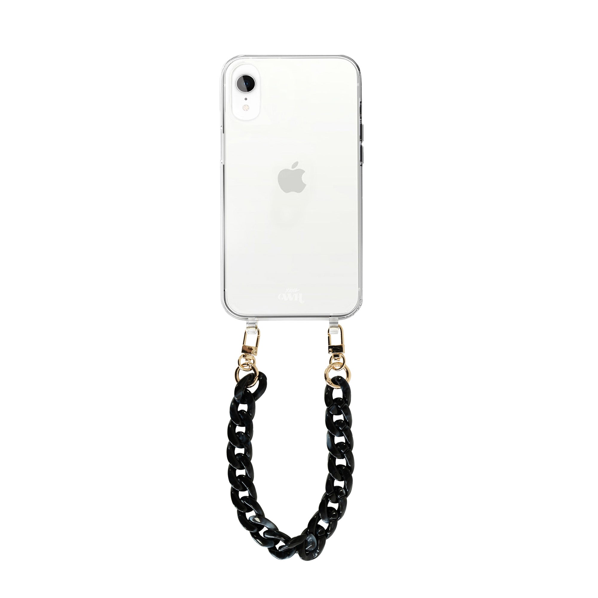 xoxo Wildhearts - iPhone XR - Marble Black Transparant Cord Case - Short Cord