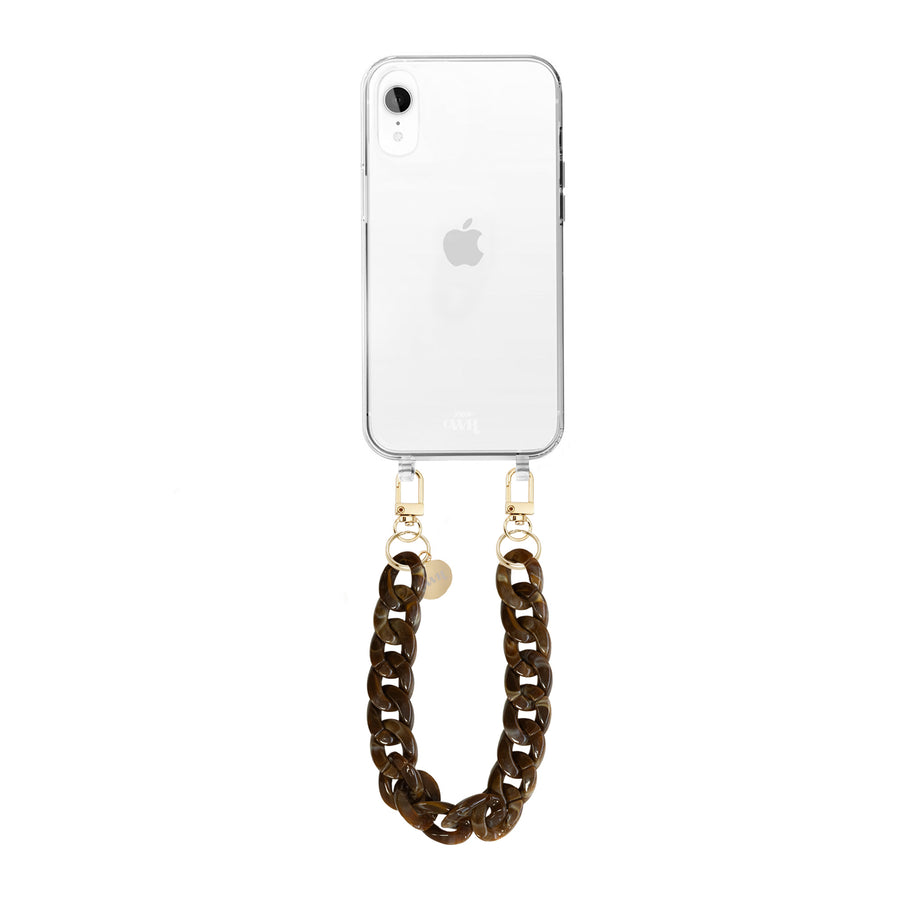 iPhone XR - Brown Chocolate Transparant Cord Case - Short Cord