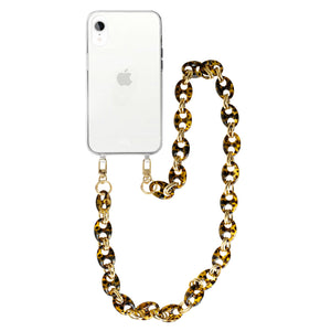 xoxo Wildhearts - iPhone XR - Marble Brown Transparant Cord Case - Long Cord
